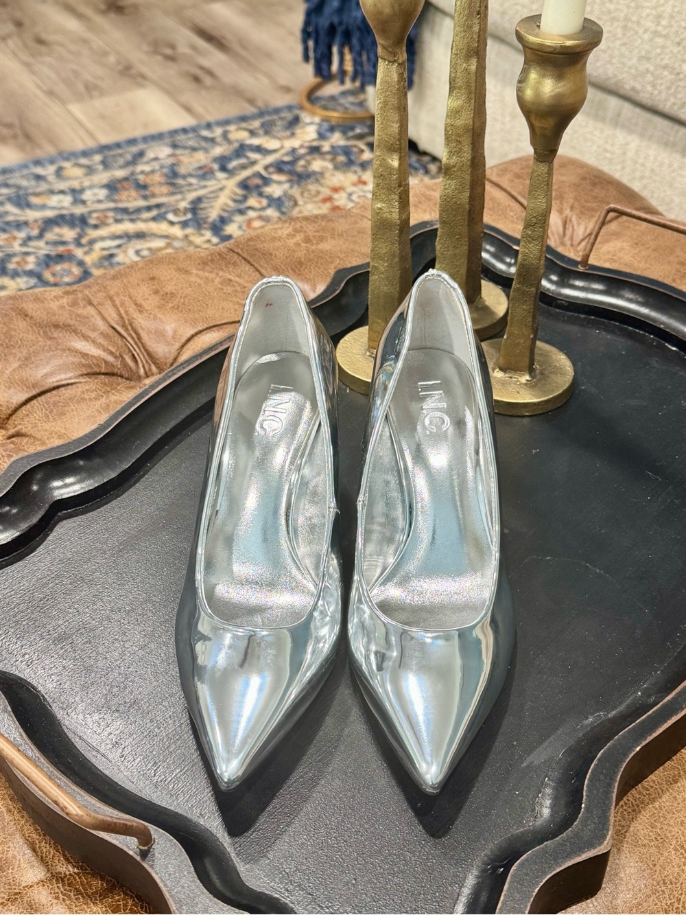 INC Silver Metallic Pointed-Toe Pumps